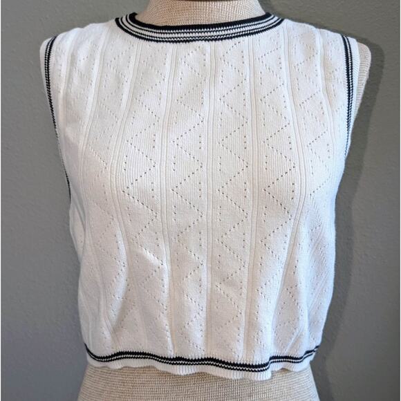 Womens Anthropologie Willow & Wind Sleeveless Cropped Sweater White Black XL - Picture 1 of 4